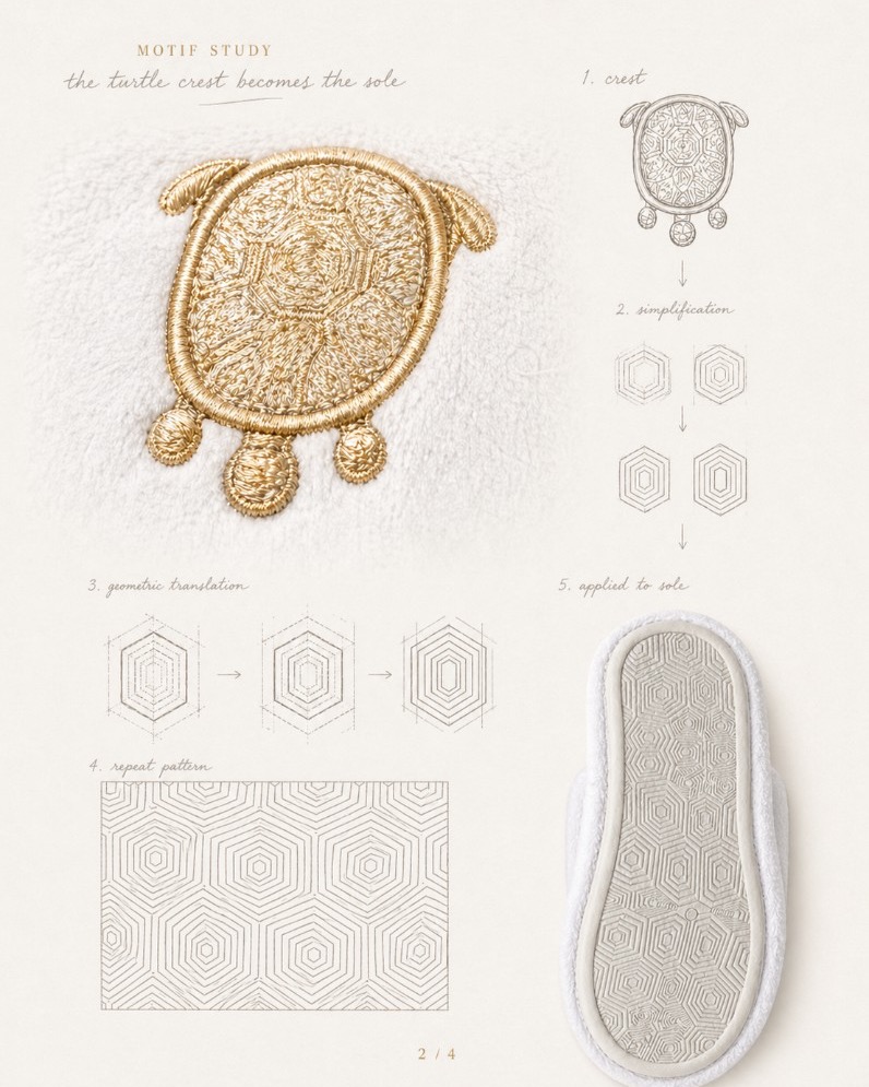 Turtle crest motif translated into sole pattern